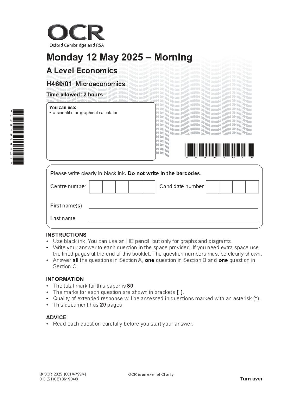 A Level Economics Microeconomics Exam Paper (H460 01) - June 2025 - Studocu