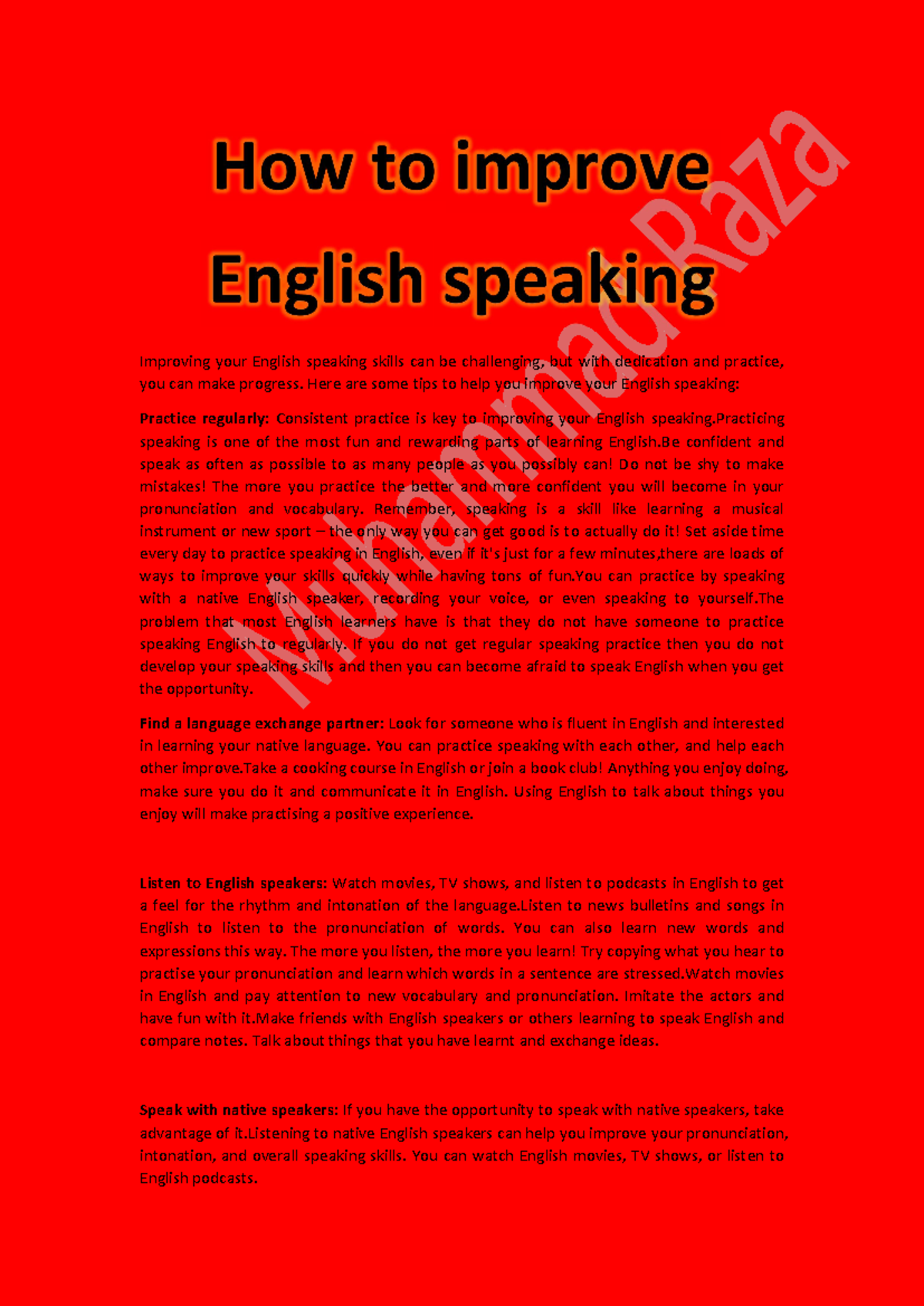 Enhancing English Speaking Skills: Essential Tips and Techniques - Studocu