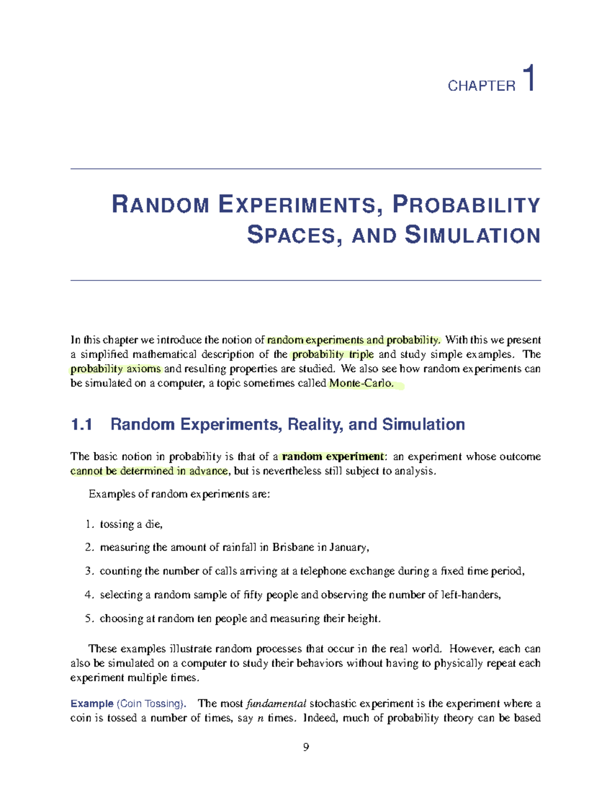 CHAPTER 1: RANDOM EXPERIMENTS, PROBABILITY SPACES, AND SIMULATION - Studocu