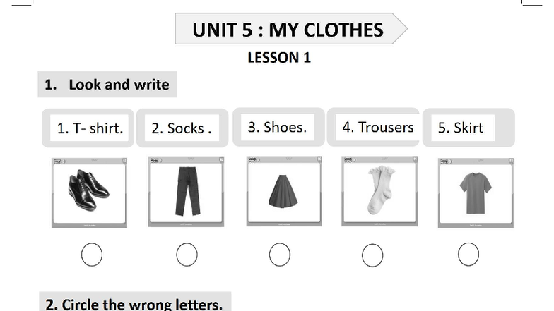 UNIT 5: MY CLOTHES - LESSON 1 EXERCISES AND ACTIVITIES - Studocu