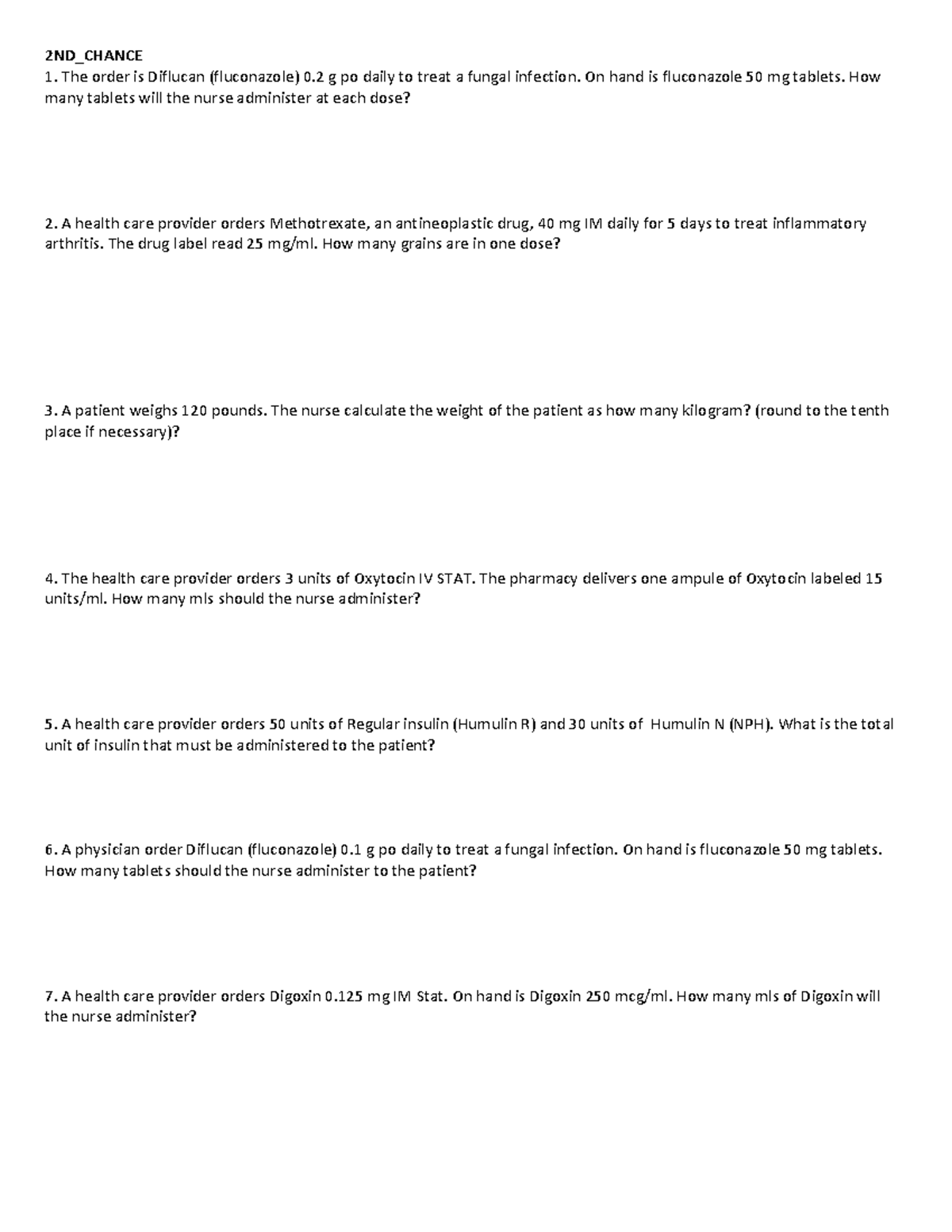 Nursing Practice Exam 2 (NURS 101): Dosage Calculations and Medications ...