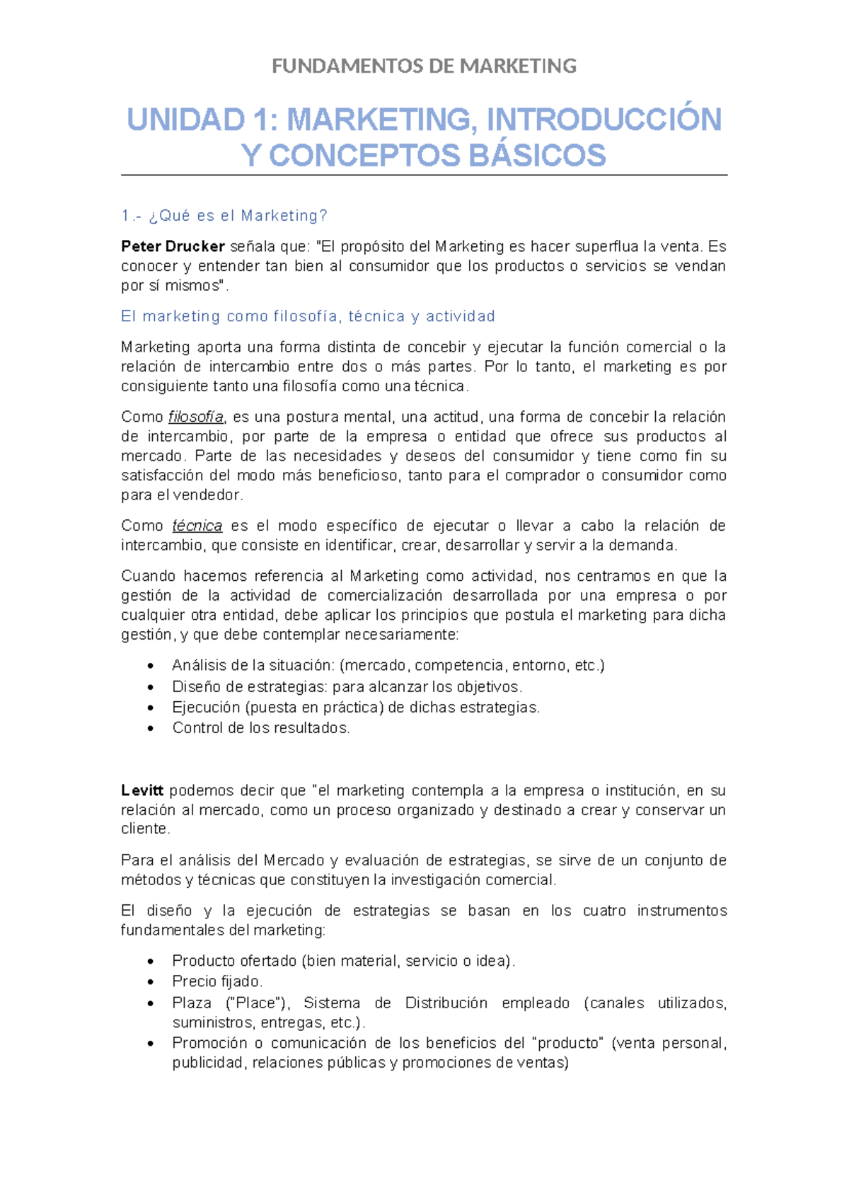 FUNDAMENTOS DE MARKETING UNIDAD 1: INTRODUCCIÓN Y CONCEPTOS BÁSICOS ...