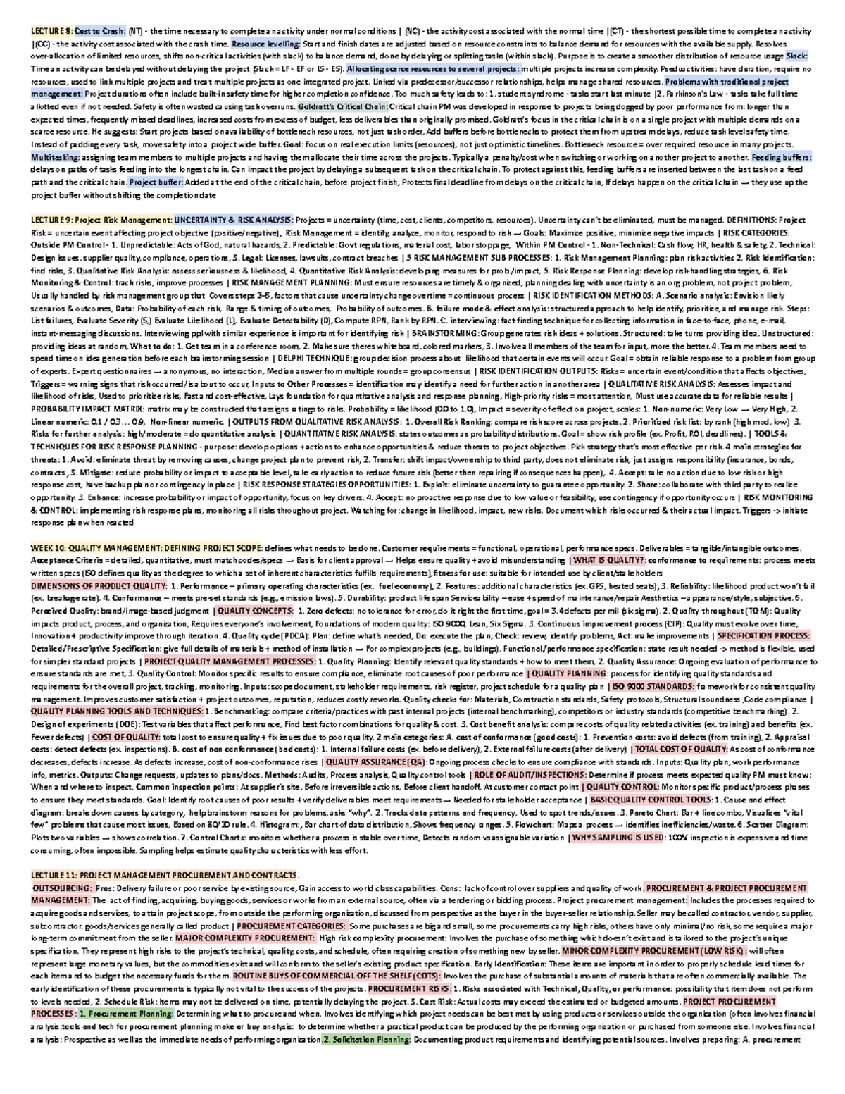 GMS 450: Comprehensive Exam Notes on Project Management Concepts - Studocu