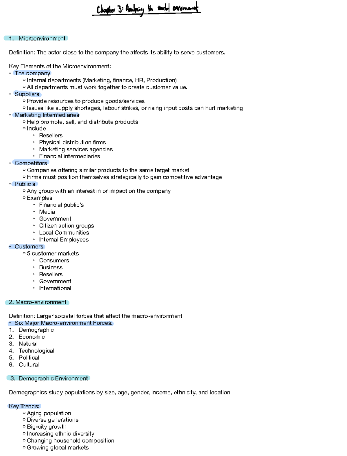 MKT 101: Chapter 3 Notes on Analyzing the Microenvironment - Studocu
