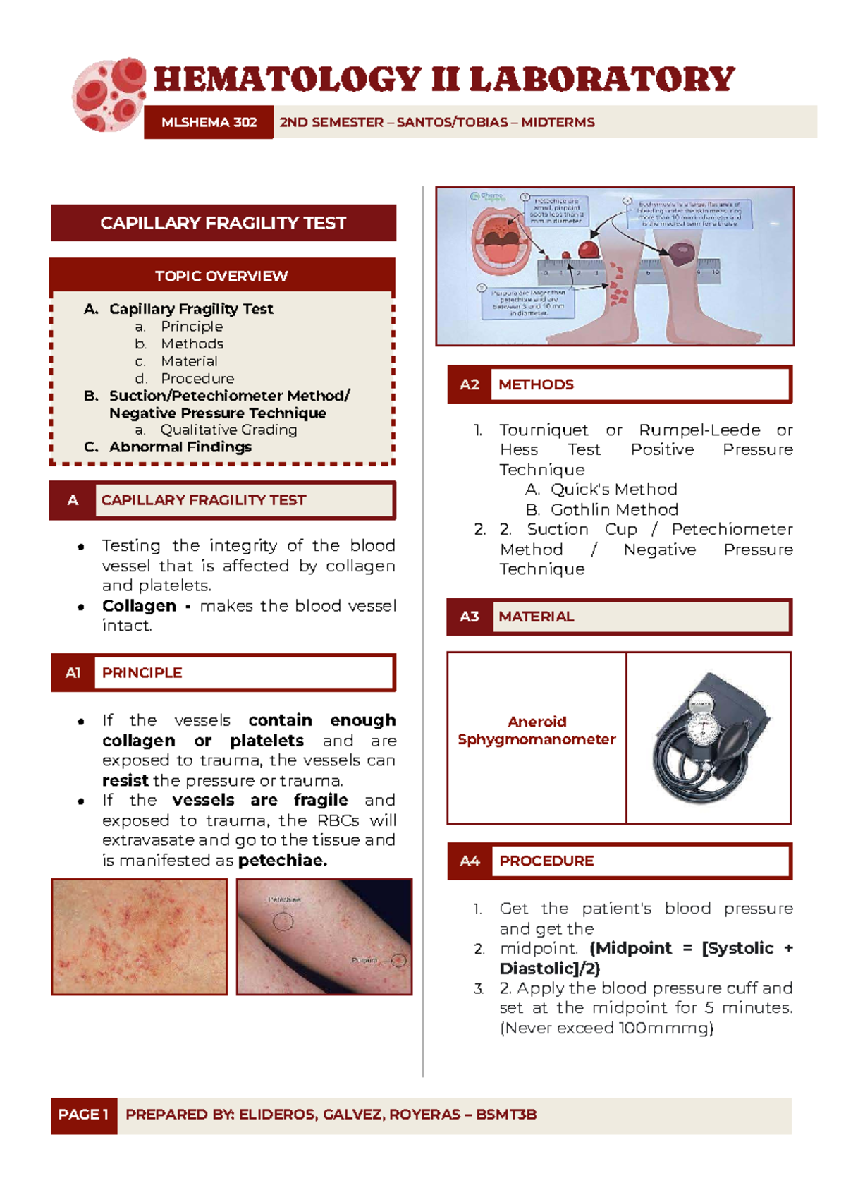 Capillary Fragility Test Overview - MLSHEMA 302 Midterm Study Guide ...