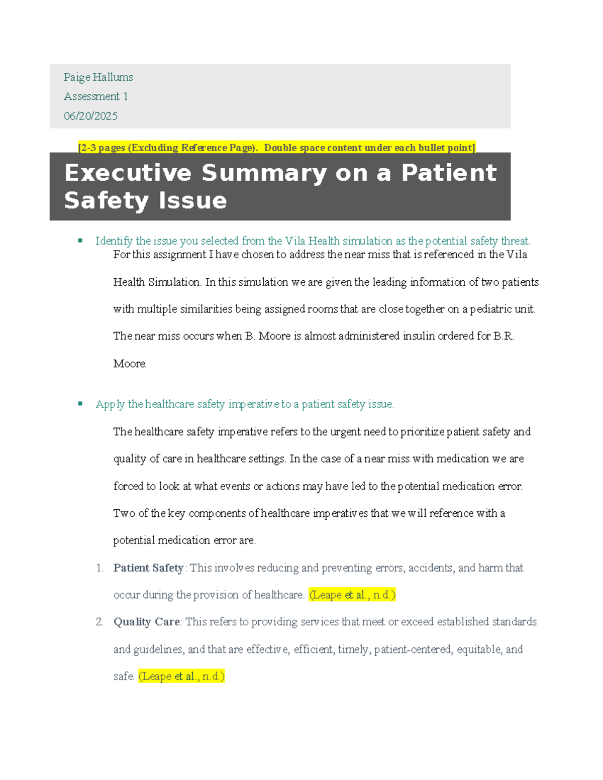 Assessment 1: Patient Safety Issues in Vila Health Simulation - Studocu