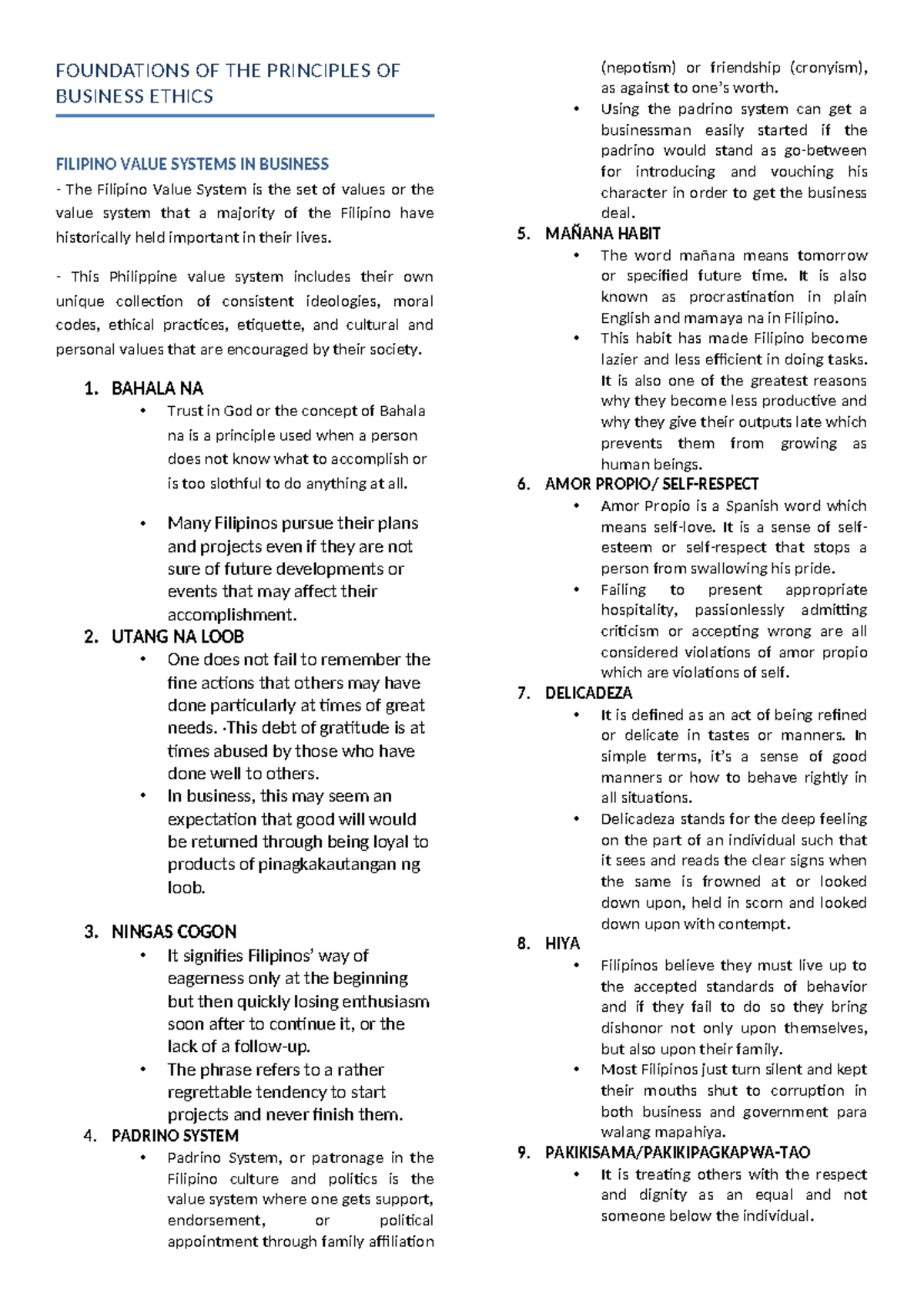 FPBE - Filipino Value Systems in Business Ethics Principles - Studocu
