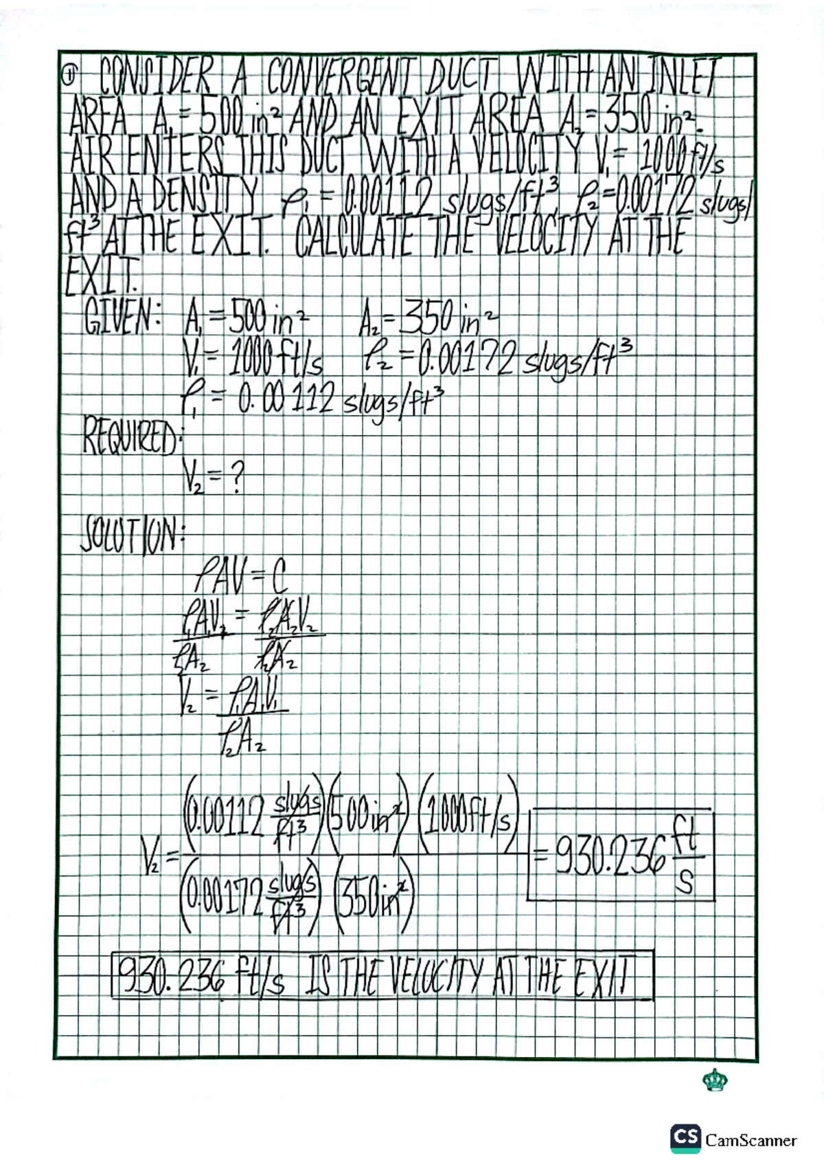 Title: AE 101 Final Exam: Fluid Dynamics Calculations and Solutions ...