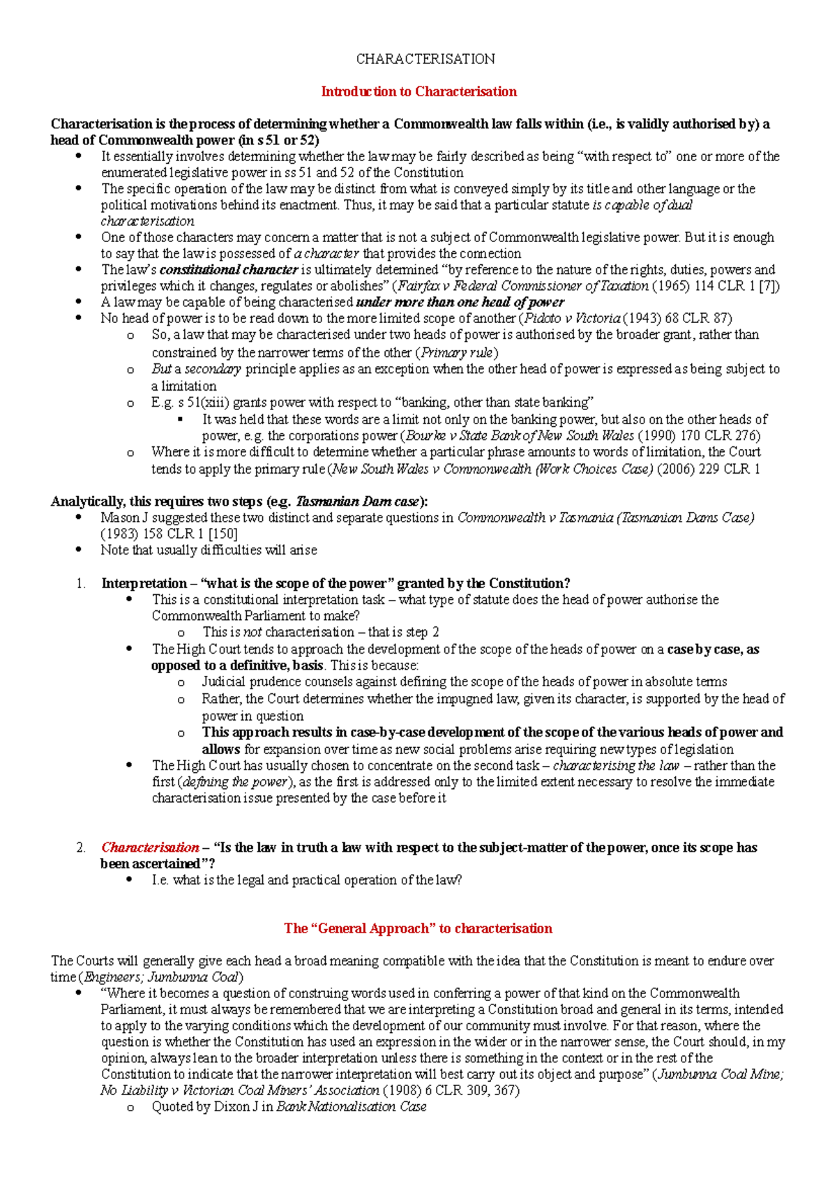 Characterisation of Commonwealth Law: Key Principles and Cases - Studocu