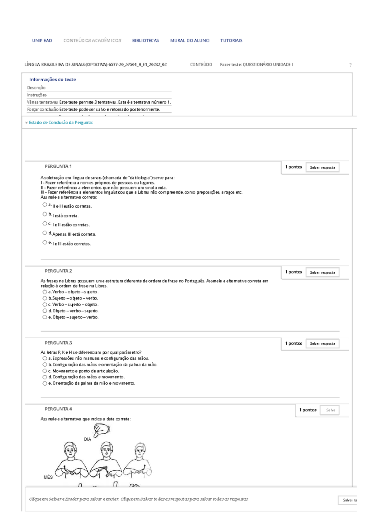 Questionário Unidade I - Língua Brasileira de Sinais (6577-20