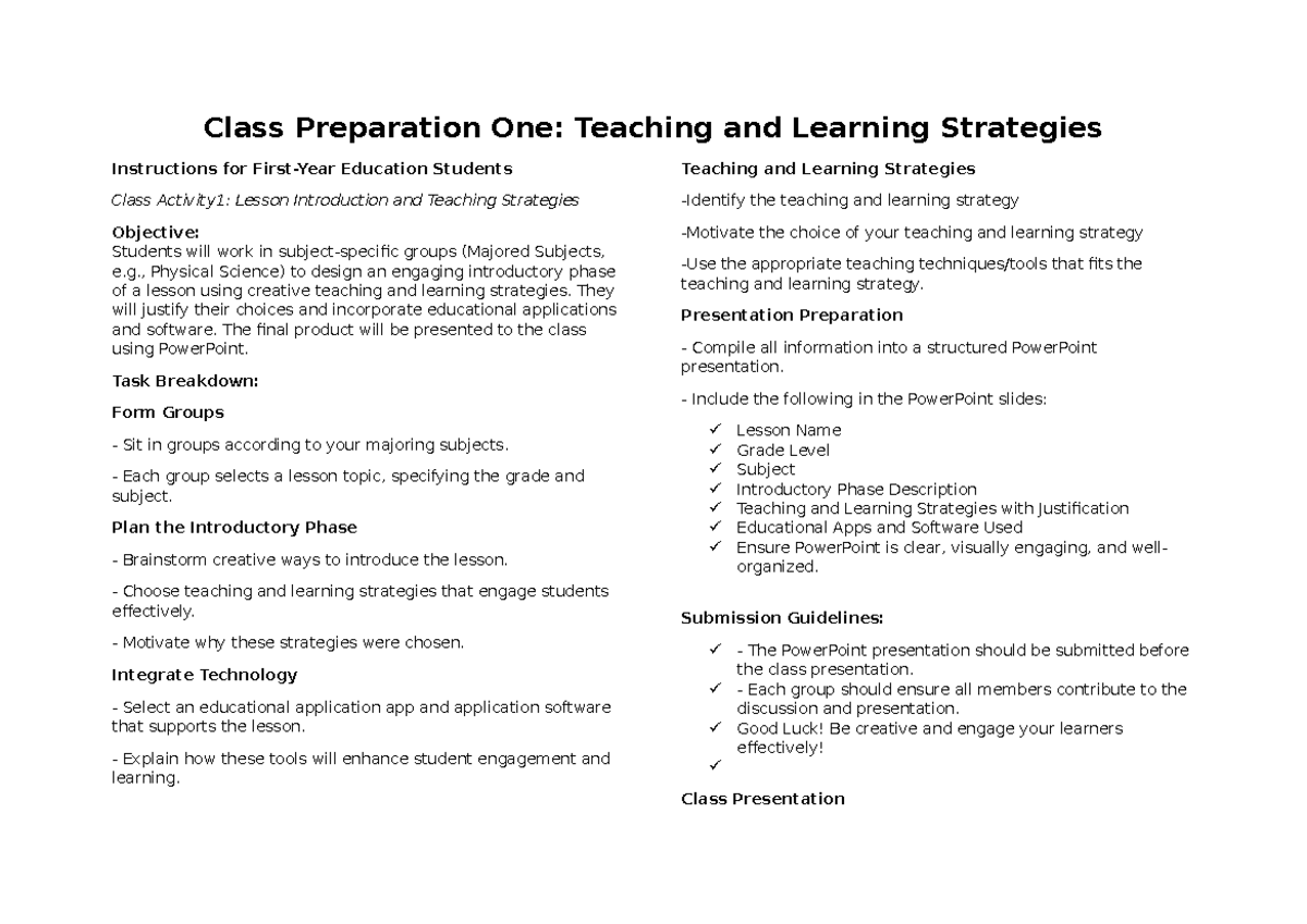 Class Preparation One - Help me answer questions - Class Preparation ...