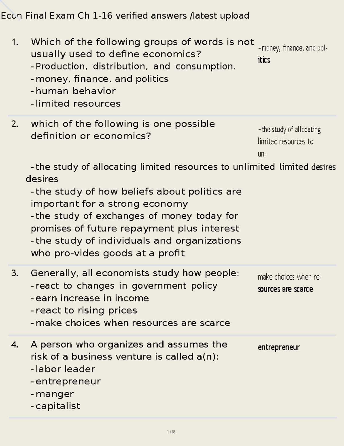Econ 101 Final Exam Chapter Verified Answers - Studocu