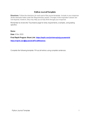 Python Journal Template - Python Journal Template Directions: Follow ...