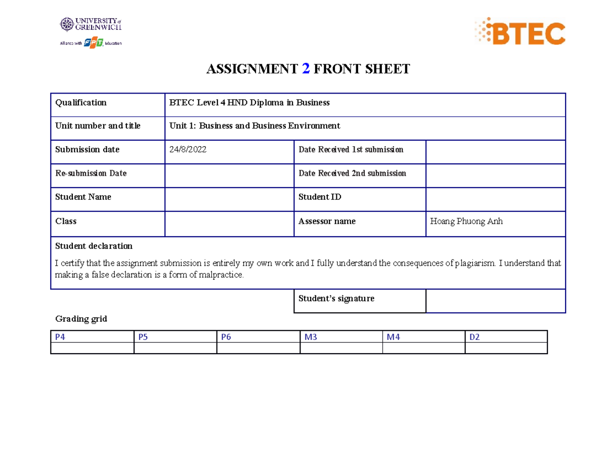 ASM2-5032 - bhjvytcr - ASSIGNMENT 2 FRONT SHEET Qualification BTEC ...