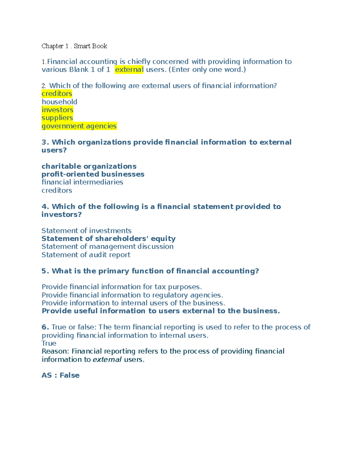 Chapter 1 - Pre-Test on Financial Accounting Concepts (ACC 101) - Studocu