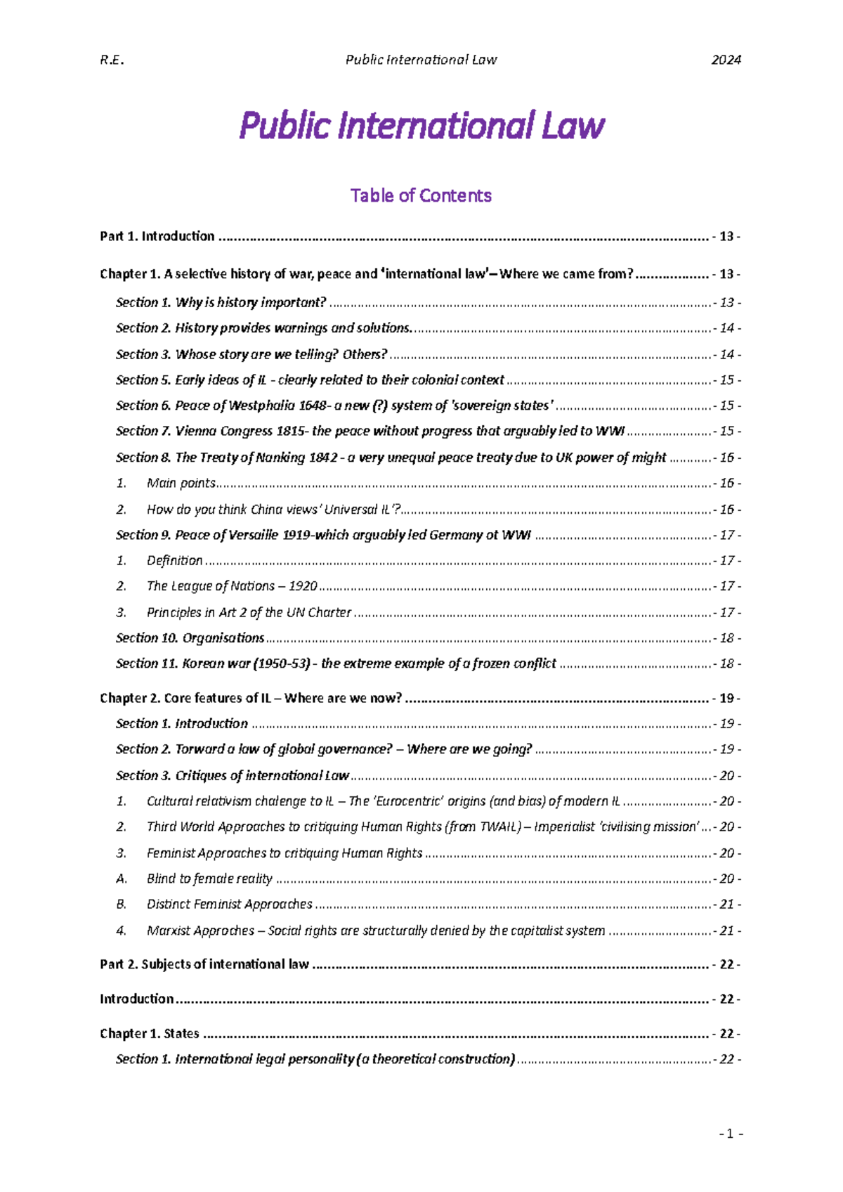 R.E. Public International Law 2024: Comprehensive Study Guide - Document Preview