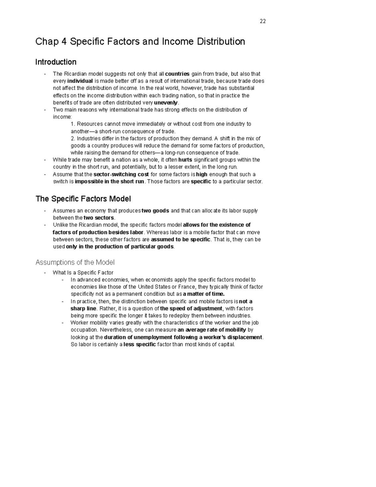 International Economics Chapter 4: Specific Factors & Income ...