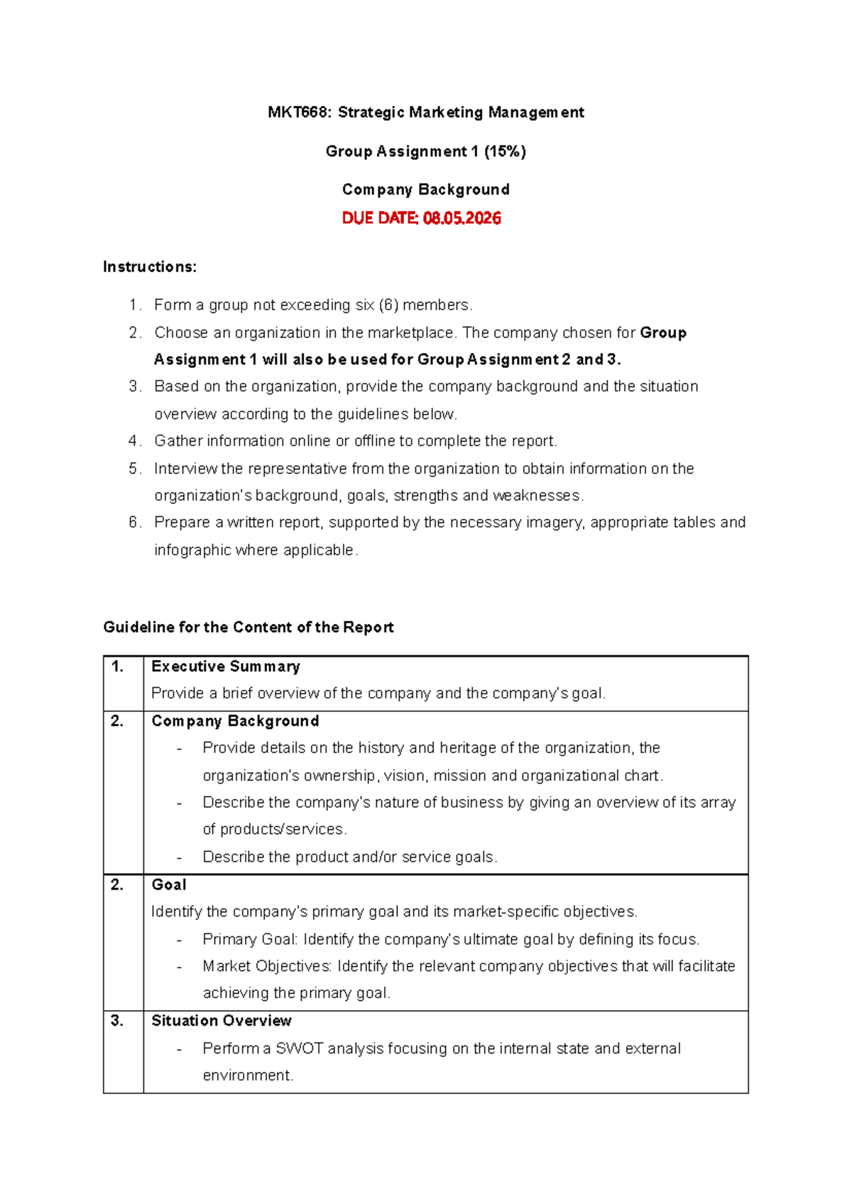 Mkt668 Strategic Marketing Management Ga1 Company Background Report