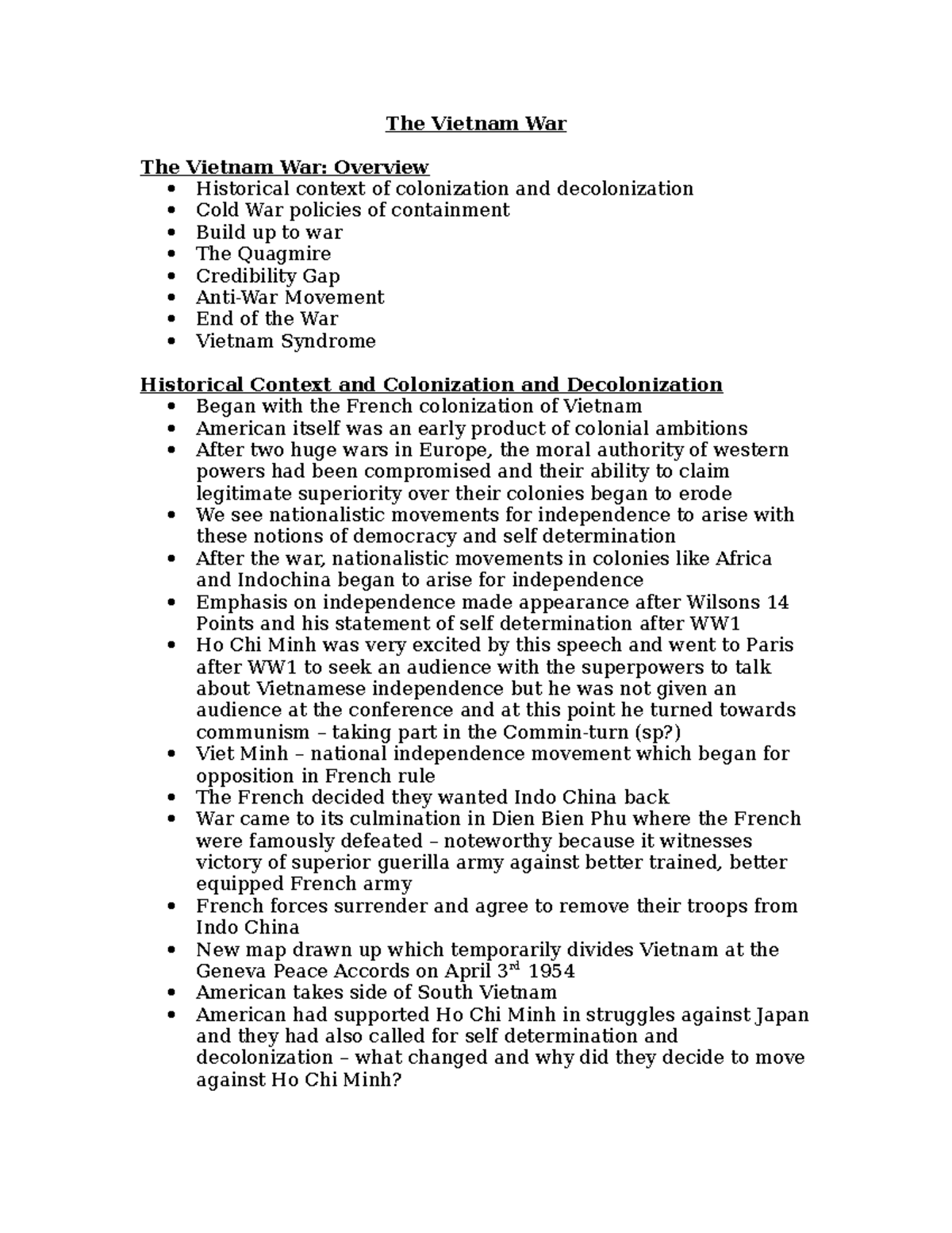 Vietnam War Overview: Key Themes and Historical Context (HIST 101 ...