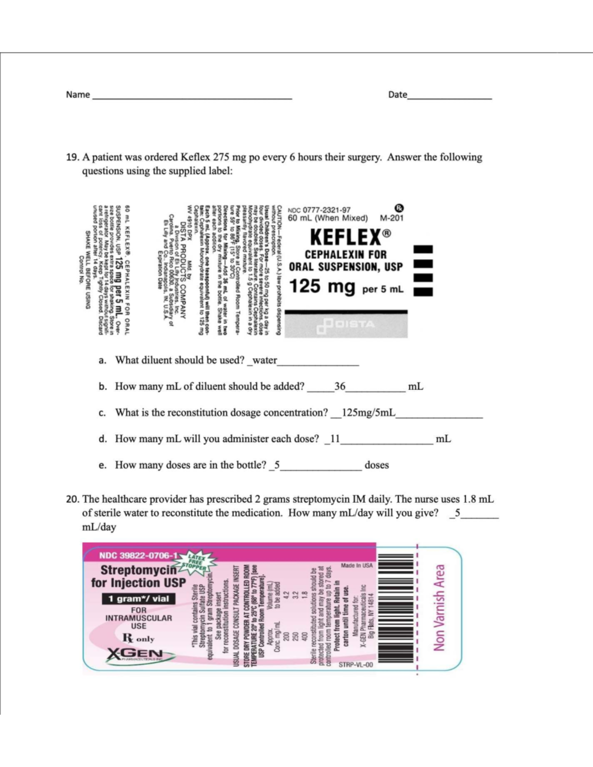 Keflex & Streptomycin Reconstitution Guidelines for Medications - Studocu