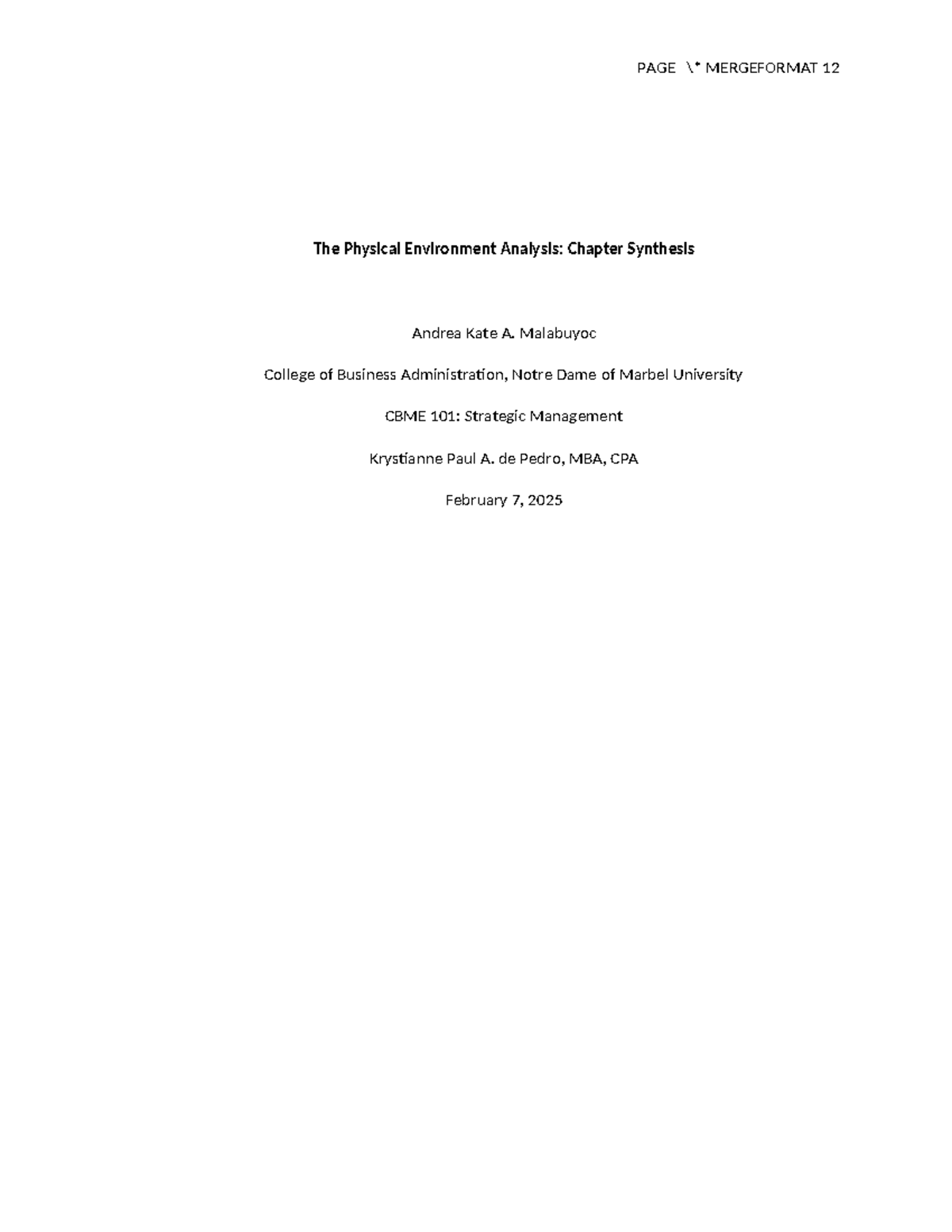 CBME 101: Chapter 2 Synthesis on Physical Environment Analysis - Studocu