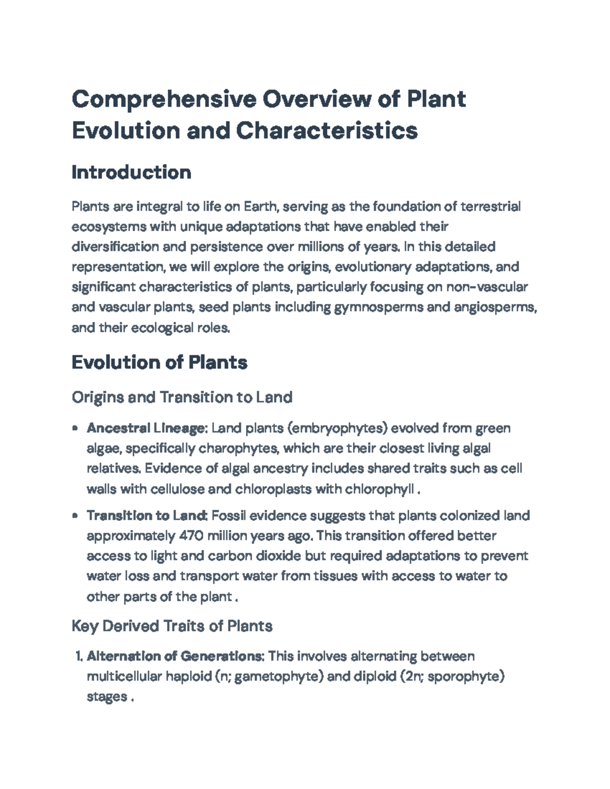 Comprehensive Overview of Plant Evolution and Characteristics ...