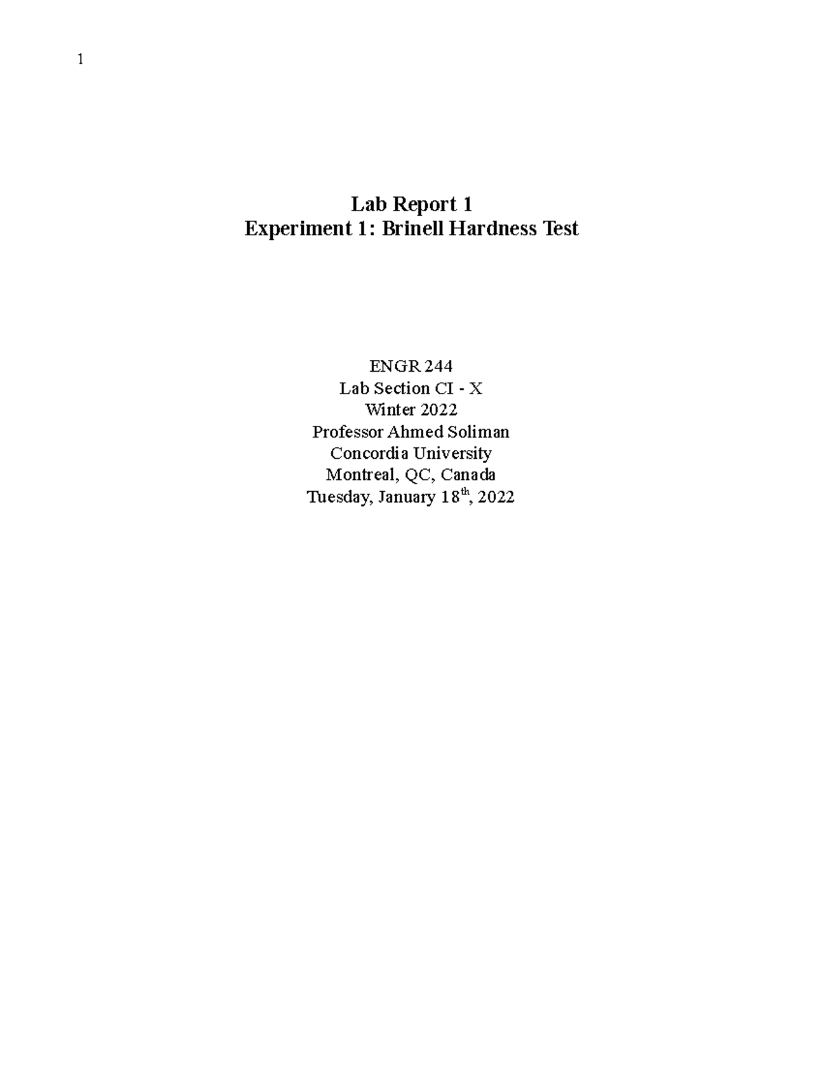 ENGR 244 Lab 1: Brinell Hardness Test Report - Winter 2022 - Studocu