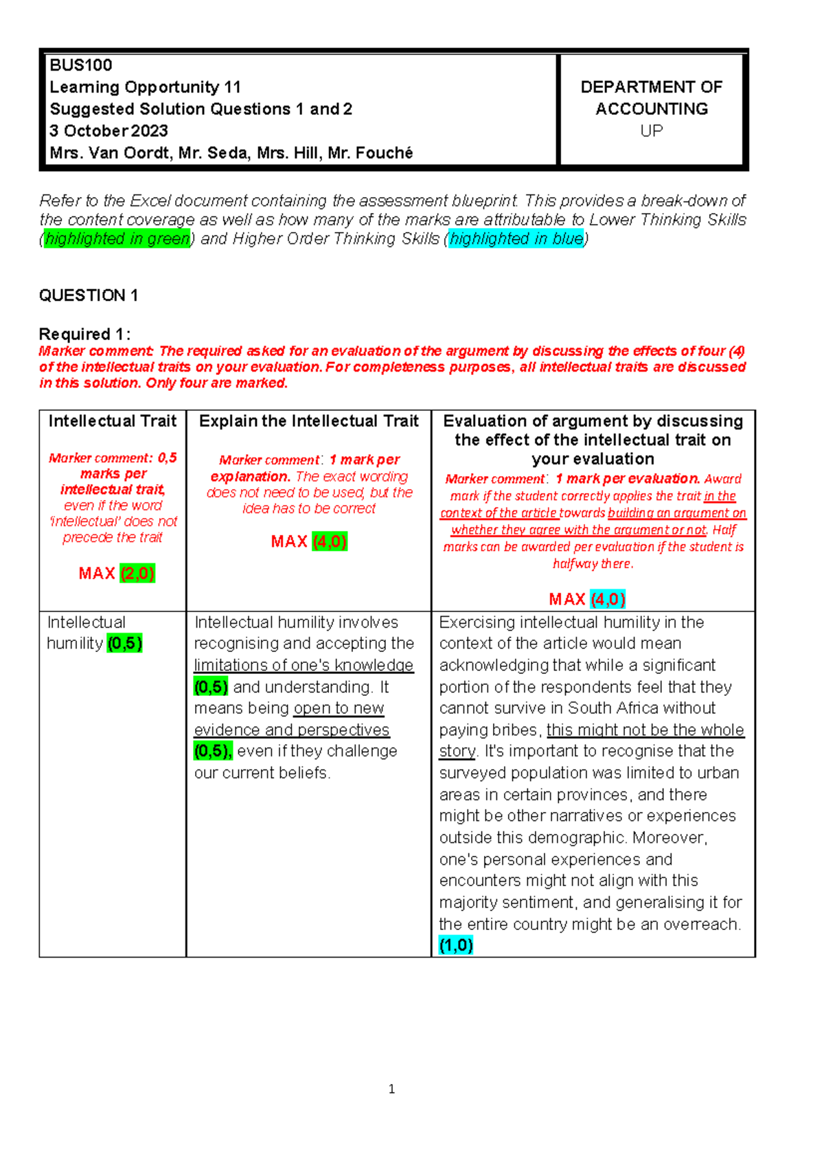 BUS100 LO11 Suggested Solutions for Q1 & Q2 - Final Exam - Studocu