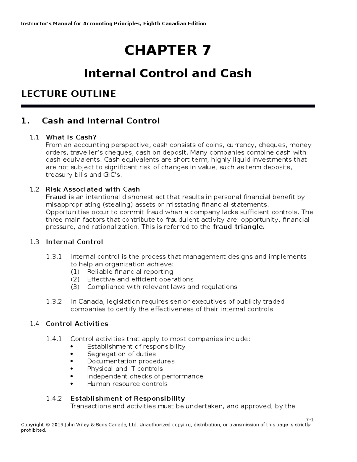 Ch07 - Lecture Notes on Internal Control and Cash Management - Studocu