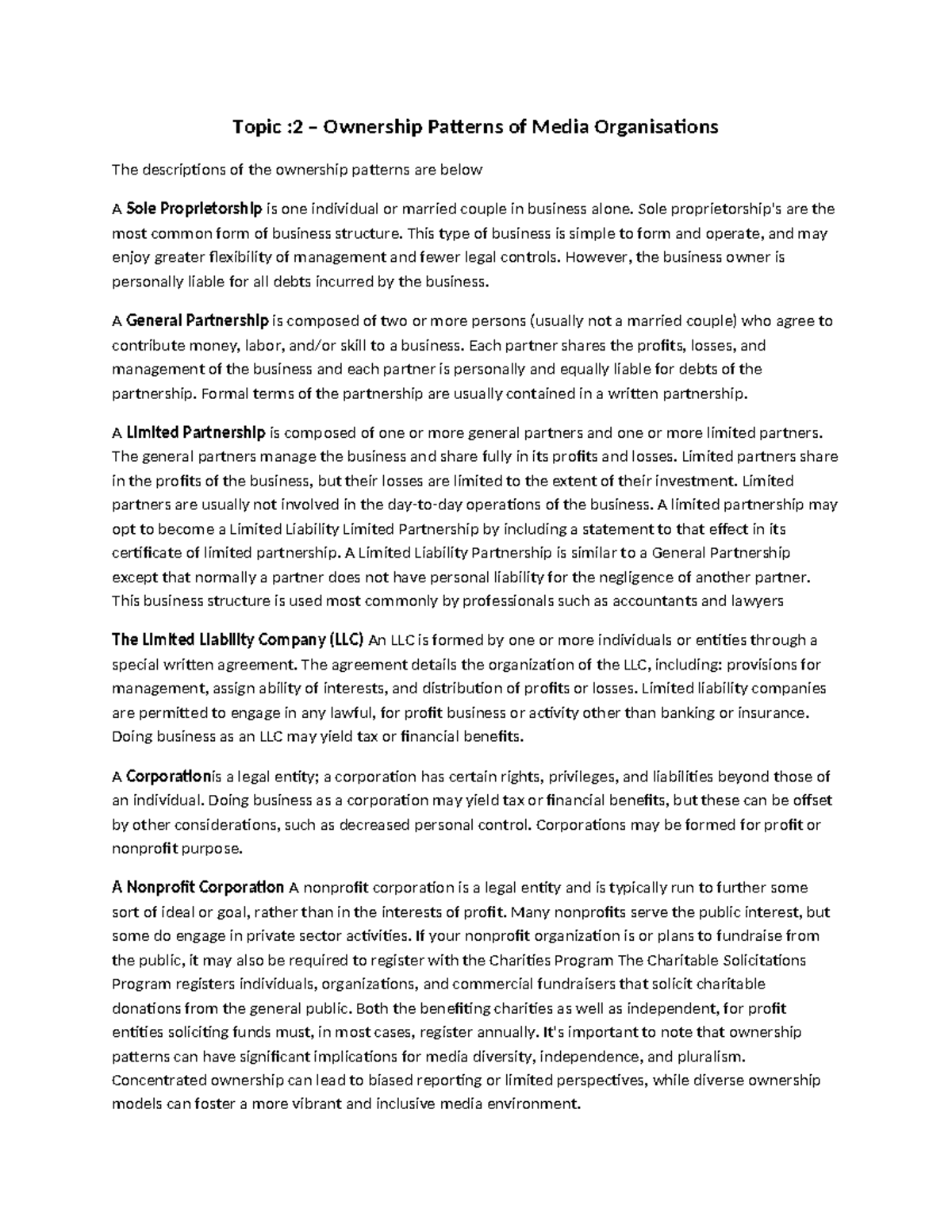 Ownership Patterns in Media Organizations: A Case Study Analysis - Studocu