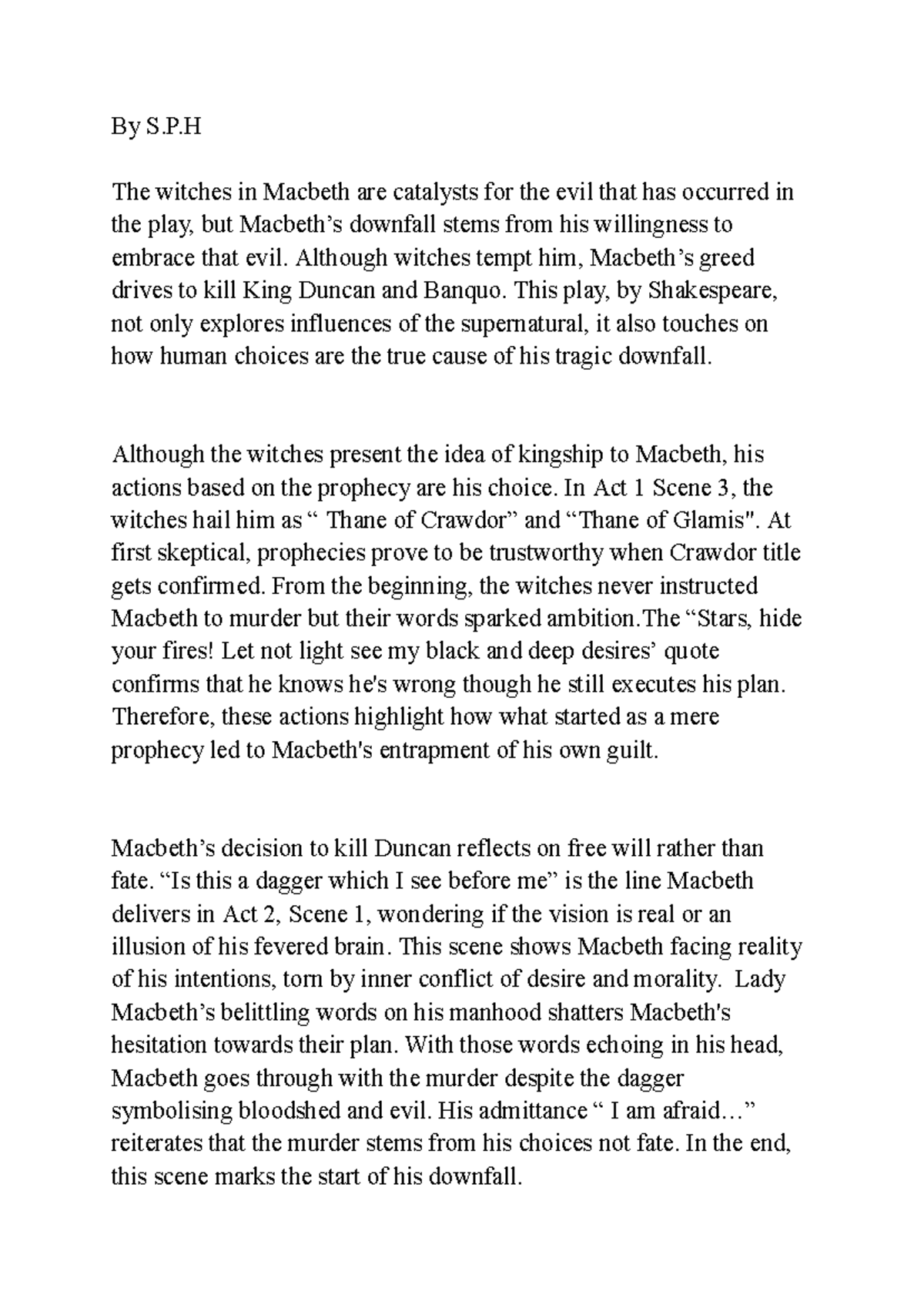 ENG Project - Analysis of Evil and Free Will in Macbeth - Studocu