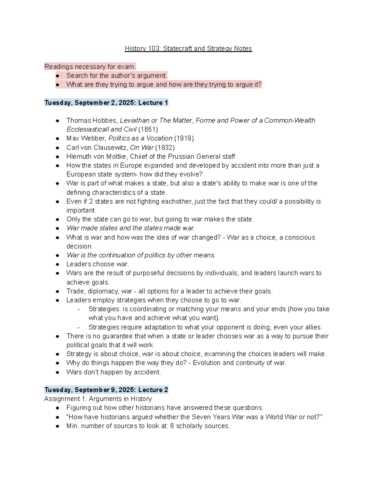 HIS103: Statecraft and Strategy Exam Notes and Key Readings - Studocu