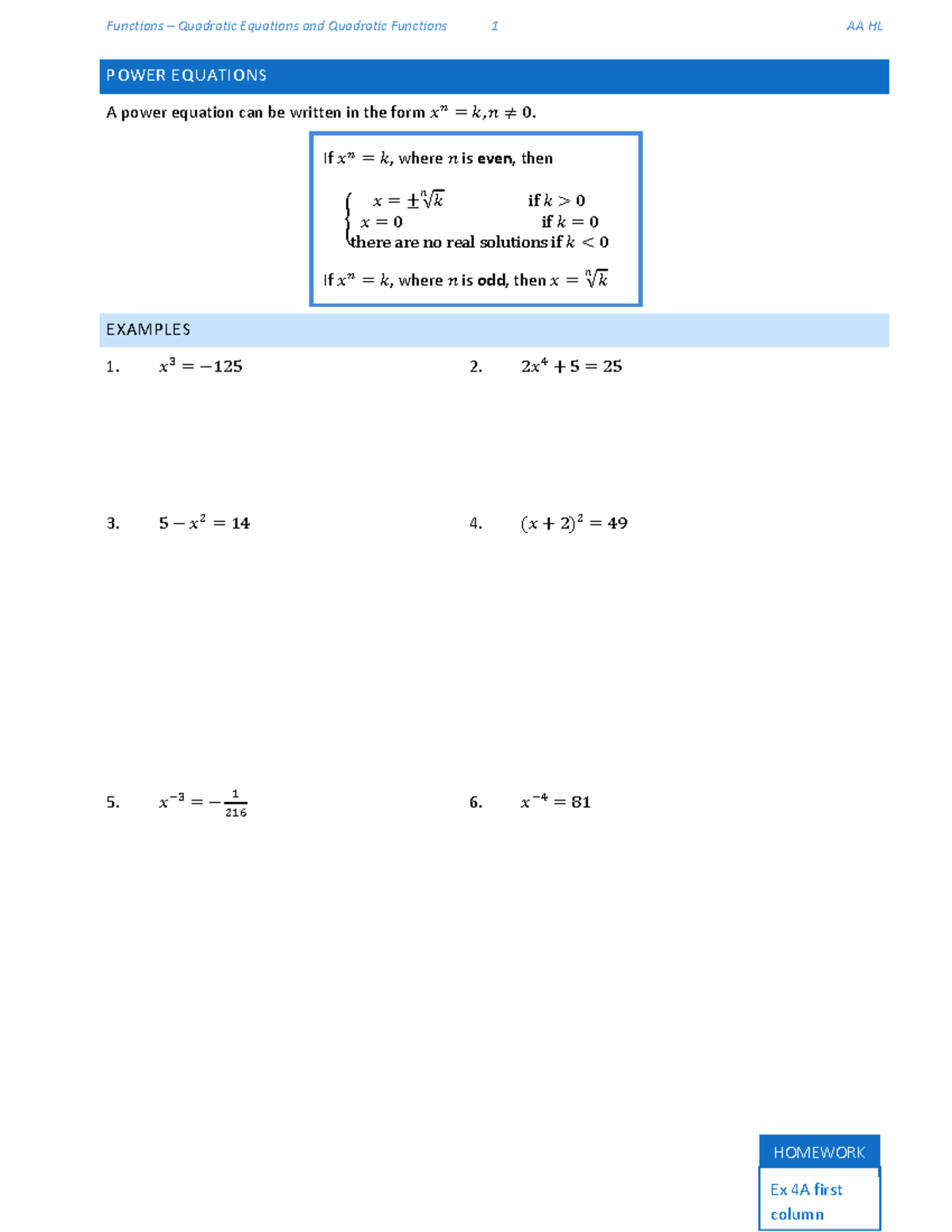 Functions and Quadratic Equations 1 AA HL Study Notes - Studocu
