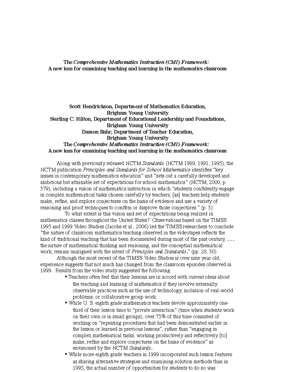 CMI 101: Comprehensive Mathematics Instruction Framework Overview - Studocu