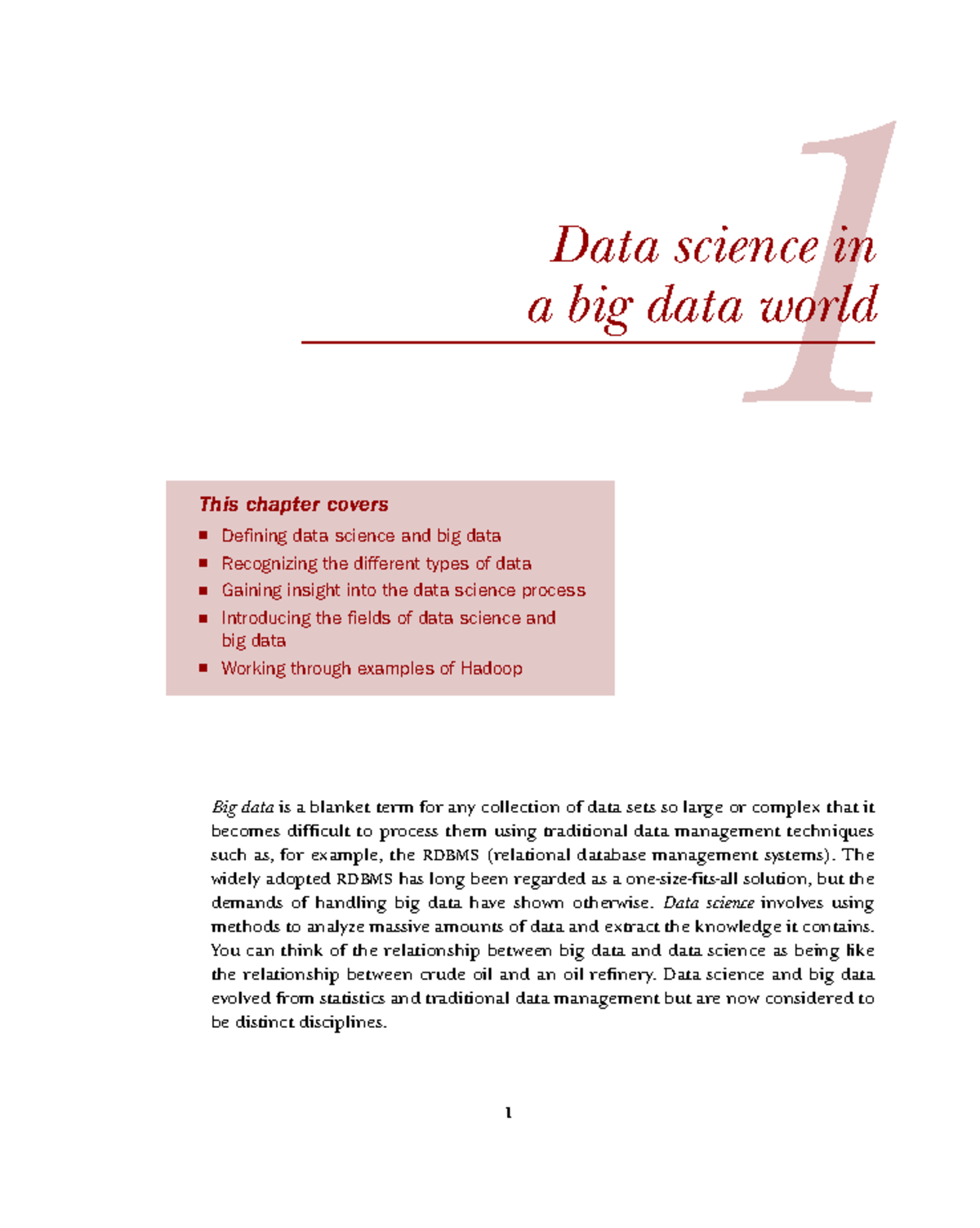 Chapter 1 - Introduction to Data Science in a Big Data World - Studocu