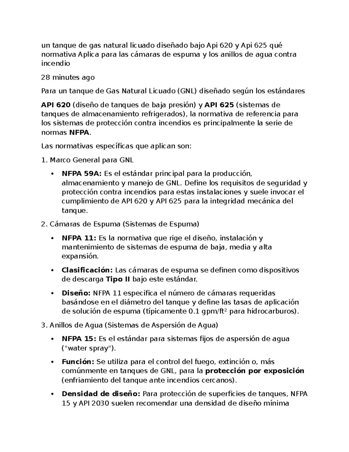 Normativa NFPA para Cámaras de Espuma y Anillos de Agua en GNL - Studocu