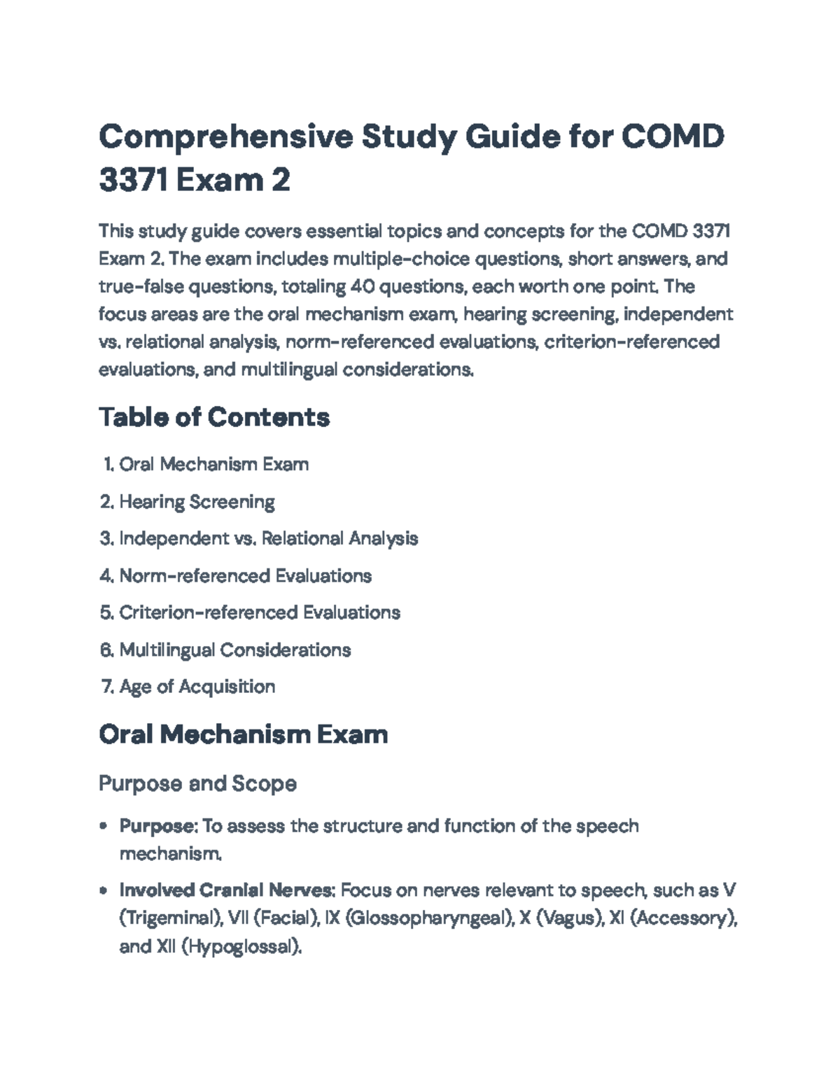 Comprehensive Study Guide for COMD 3371 Exam 2: Key Topics & Concepts ...