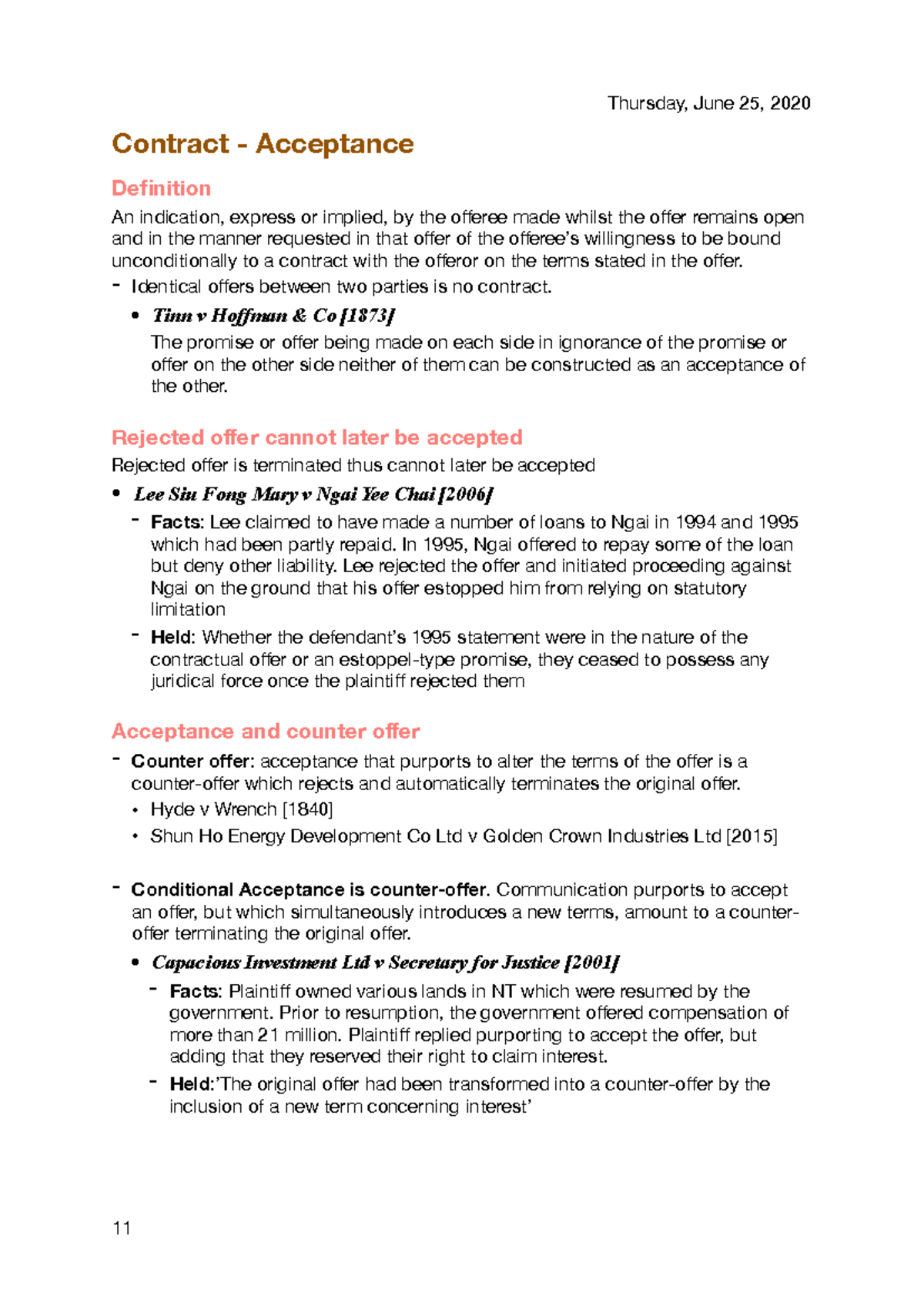 JD 2023 - Lecture Notes on Contract Acceptance and Offer Analysis - Studocu