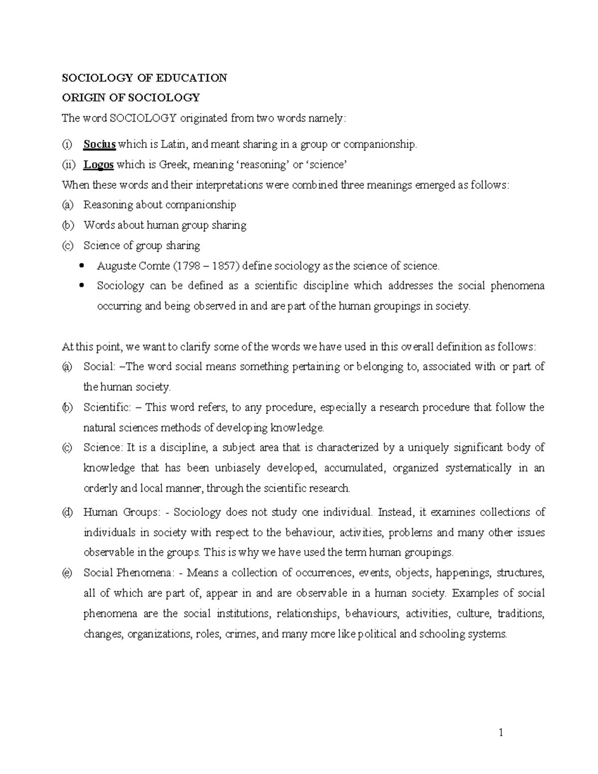 Sociology of Education: Key Concepts and Theories (SOC 101) - Studocu