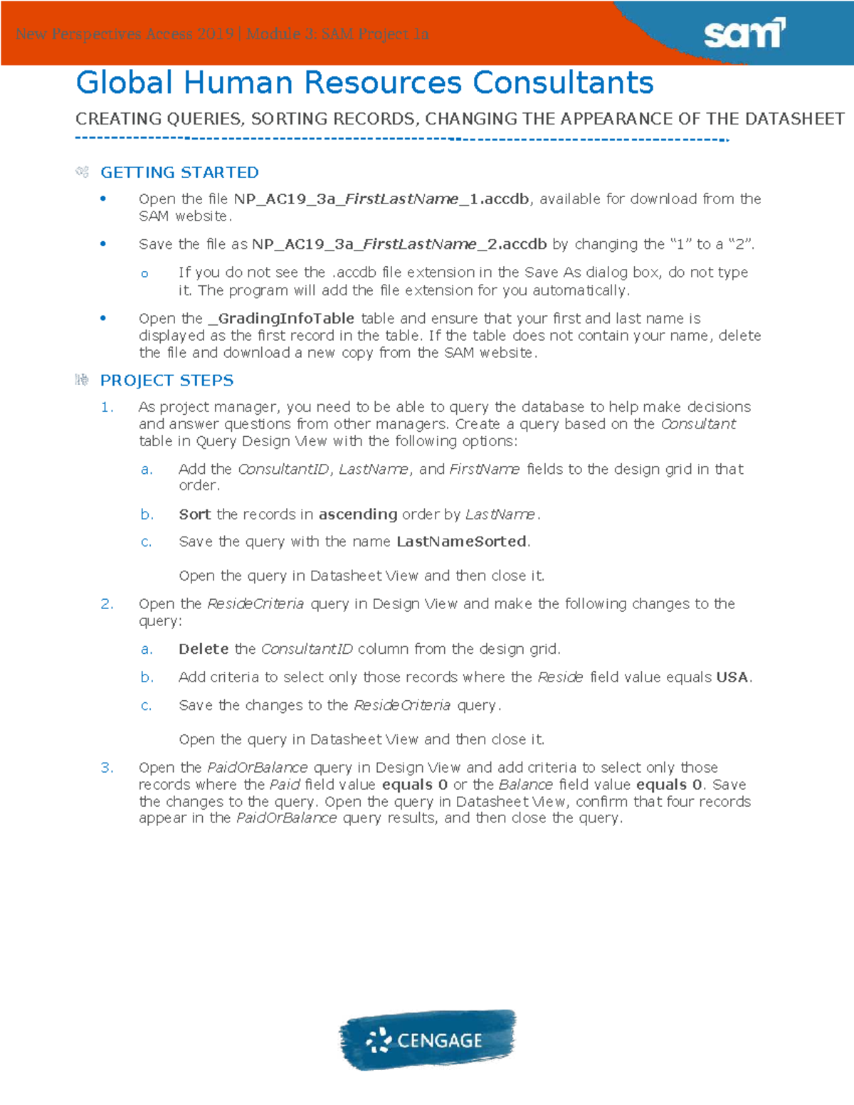 New Perspectives Access 2019: Module 3 SAM Project 1a Instructions ...