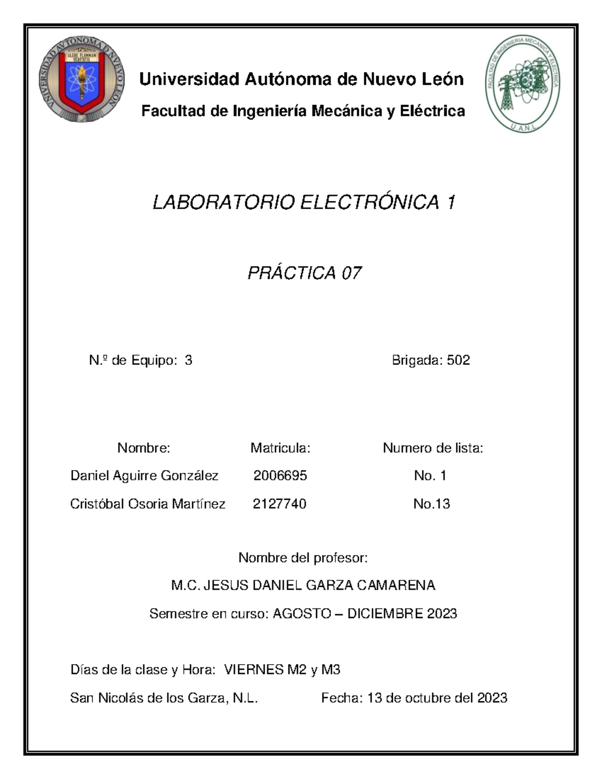 Electronica Practica 7 - Universidad Autónoma de Nuevo León Facultad de ...