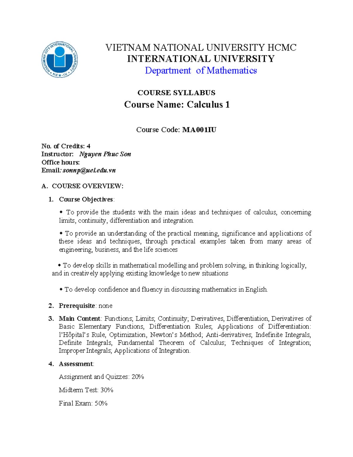 MA001IU Calculus 1 Course Syllabus Overview and Content - Studocu