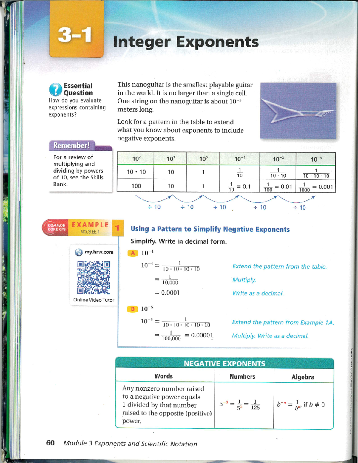 MATH 101 Final Exam Notes on Integer Exponents and Negative Powers ...