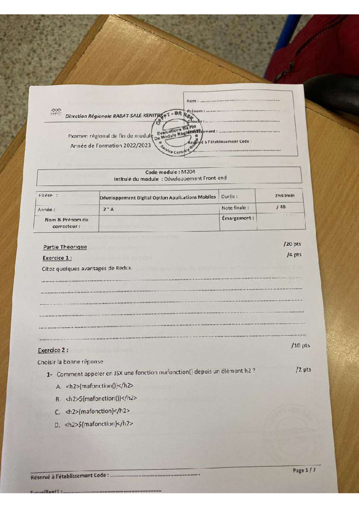 Examen Régional M204 : Développement Digital - Avantages de Redux et ...