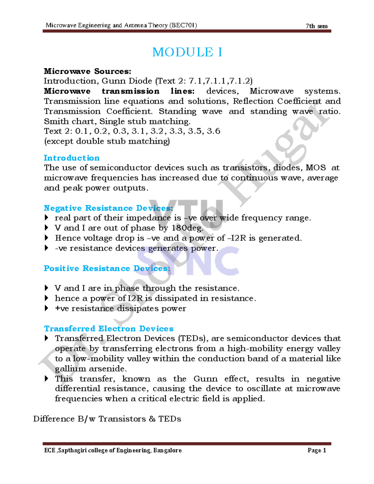 Microwave Engineering And Antenna Theory Bec701 Module 1 Notes Studocu