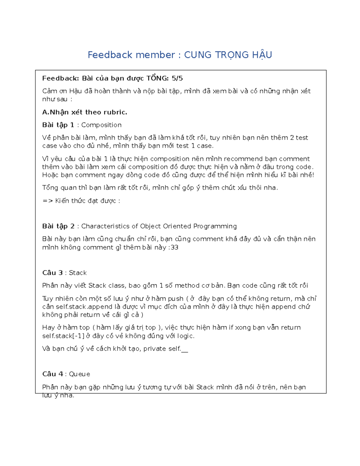 Feedback on Assignment 05 for Programming Concepts (COMP 101) - Studocu
