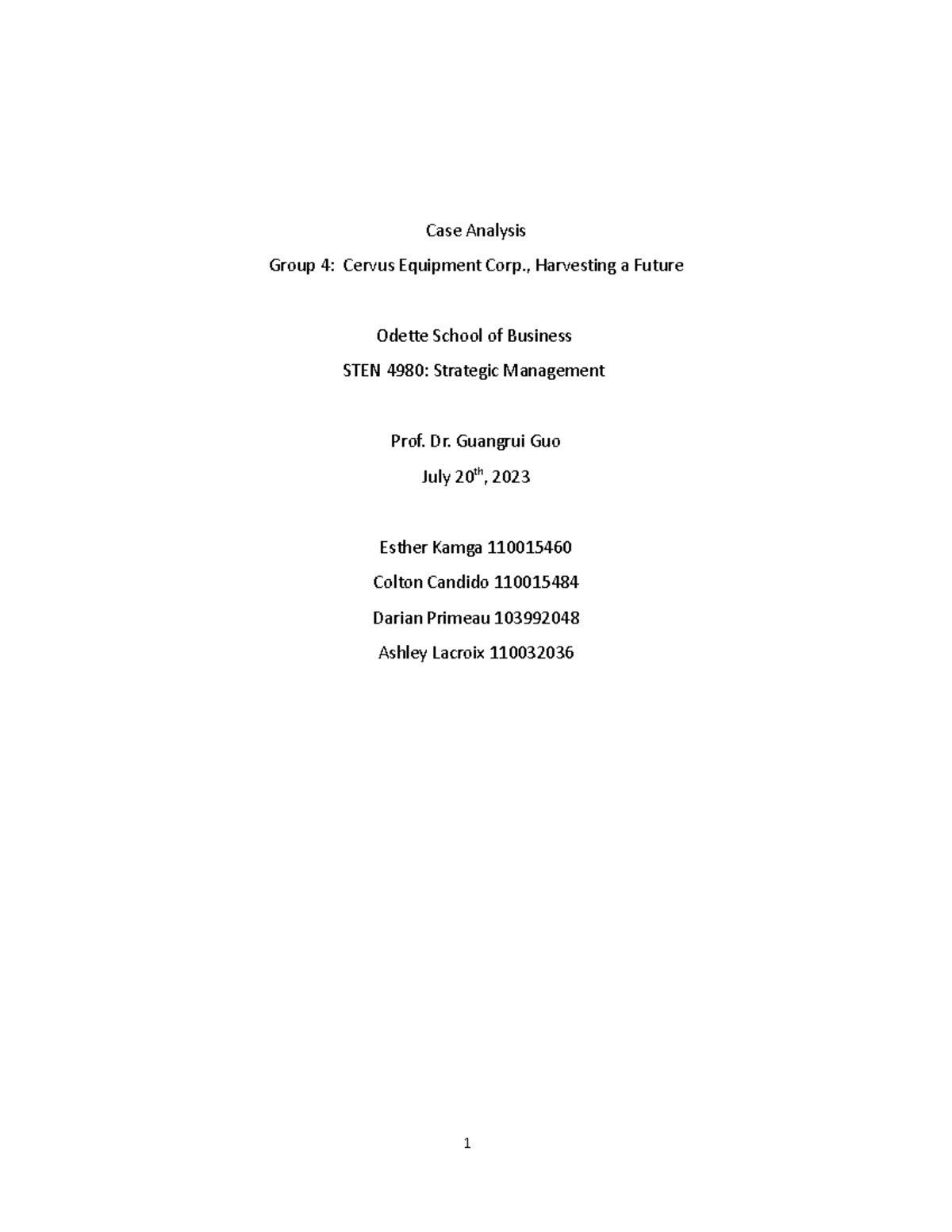 Cervus Equipment Case - casse study - Case Analysis Group 4: Cervus ...