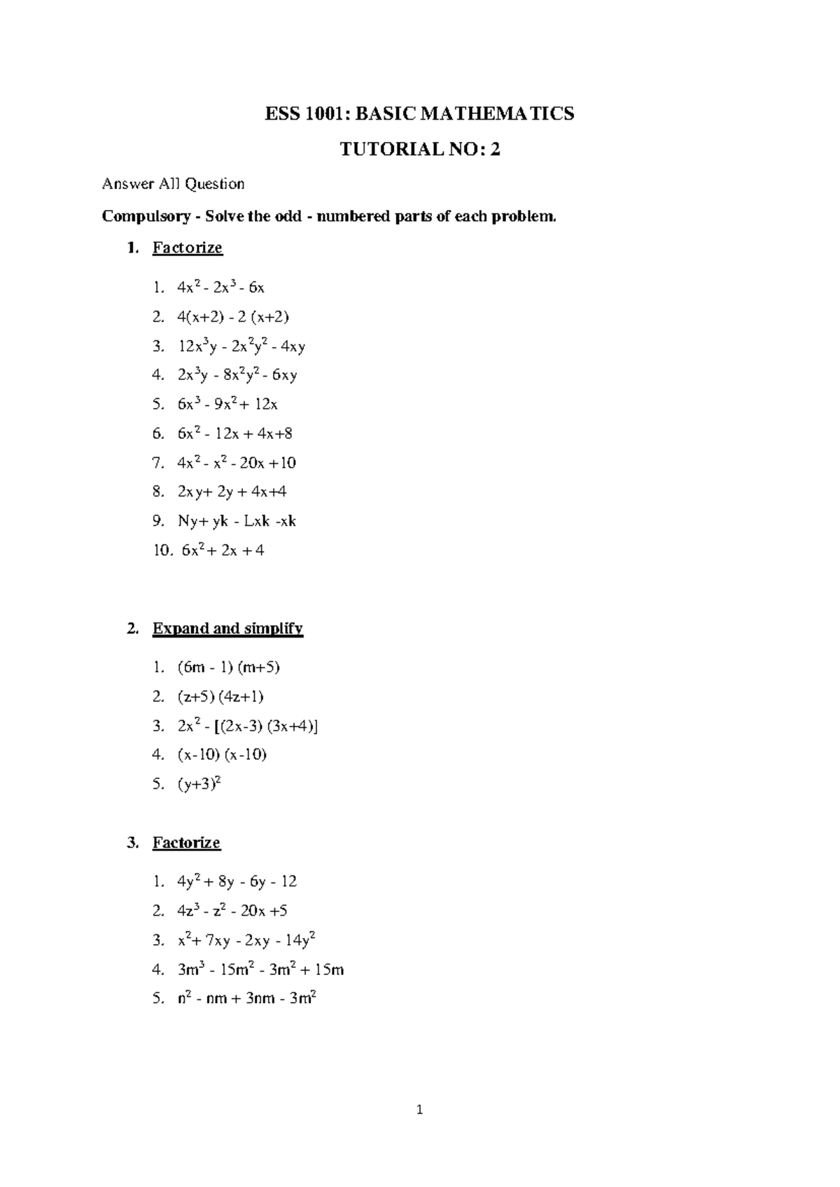 ESS 1001 Tutorial 2: Basic Mathematics Problems and Solutions - Studocu