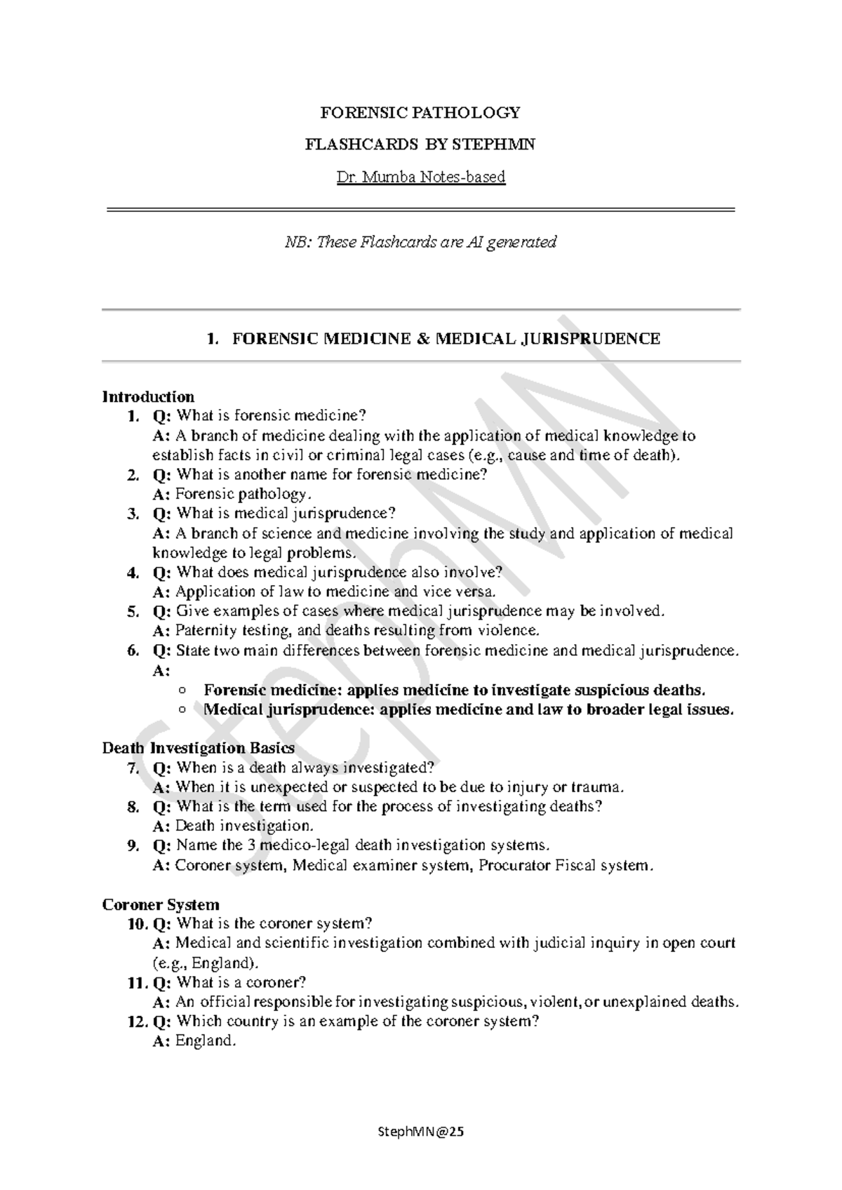 Forensic Pathology Flashcards (FOR 101) - Study Guide by Dr. Mumba ...