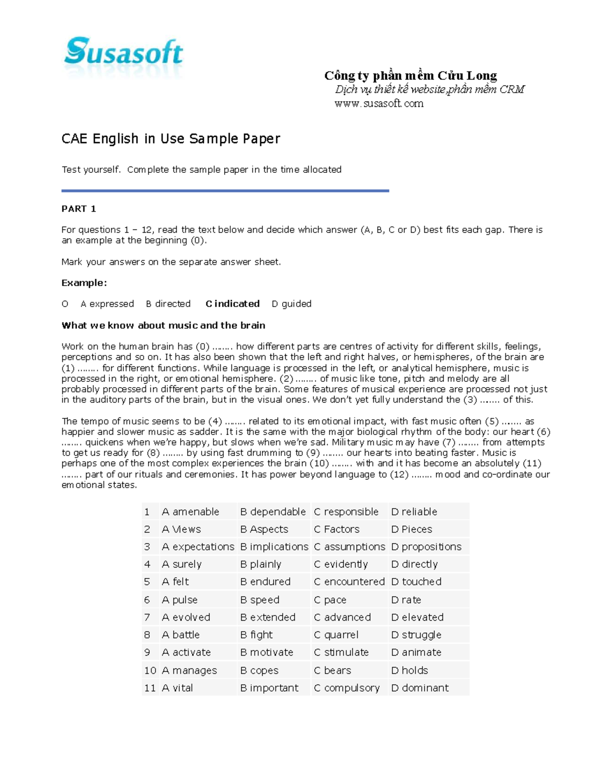 CAE English in Use Sample Paper: Test Yourself with Gaps - Studocu
